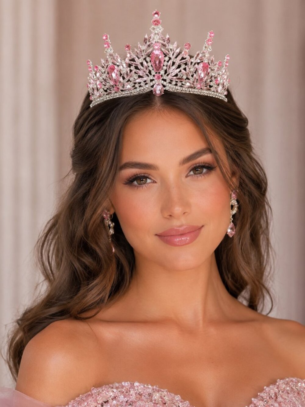 Pink Crystal Tiara, Wedding Crown, Princess Rhinestone Headpiece, Bridal tiara